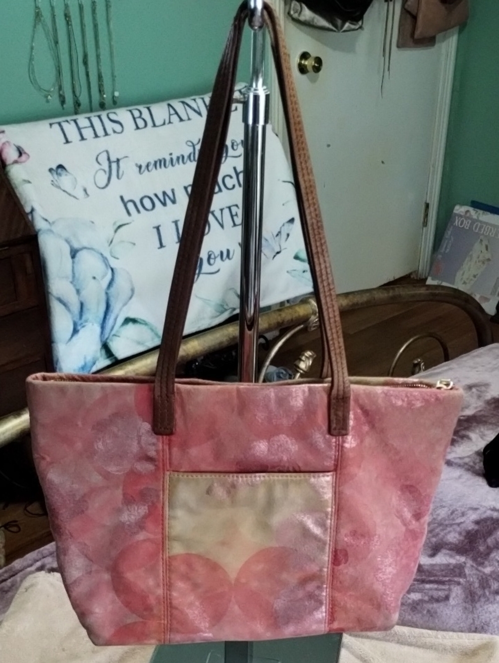 Hobo Pink Tote Bag with Brown Handles